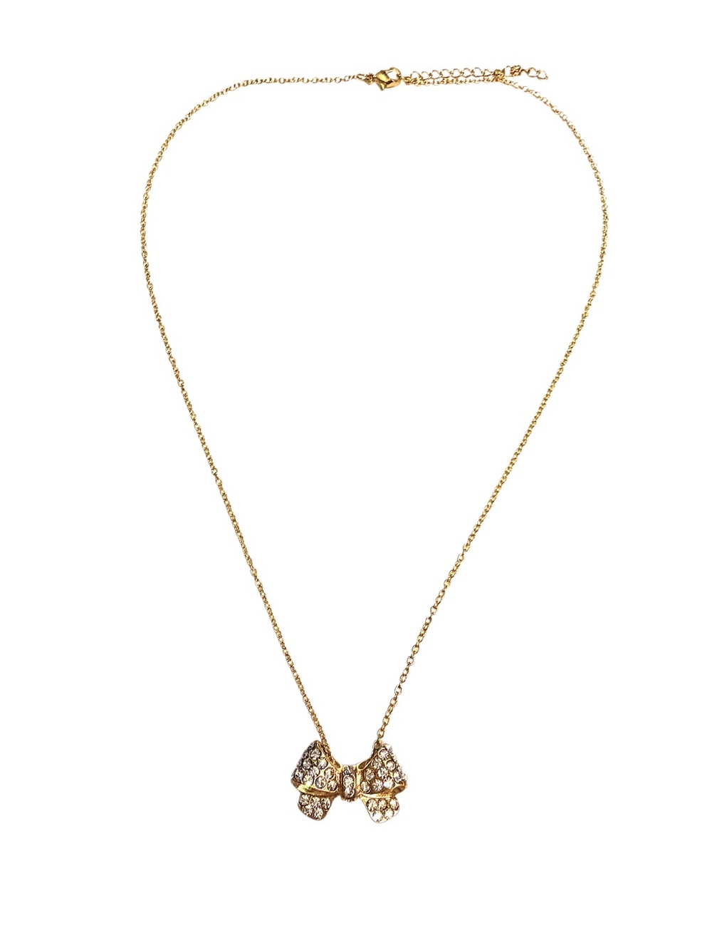 Gold Rhinestone Bow Necklace